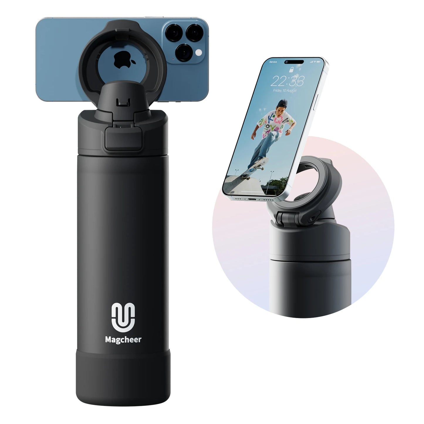 Magnetic Gym Thermos Bottle with Phone Holder – Insulated, Hands‑Free Filming